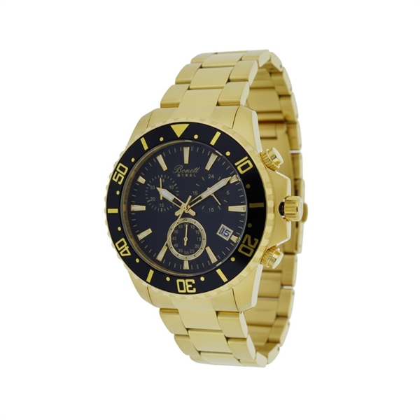Bonett herreur med chronograph forgyldt m/ sort urskive