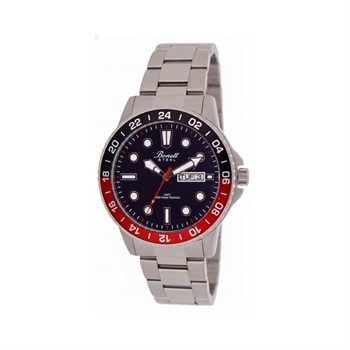 Dykkerur stålur m/ sort skive & rød/sort urkrans