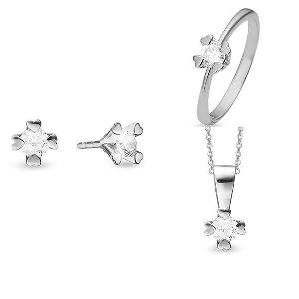 Mary 14 kt hvidguld smykkesæt med i alt 1,60 ct labgrown diamanter Wesselton VS