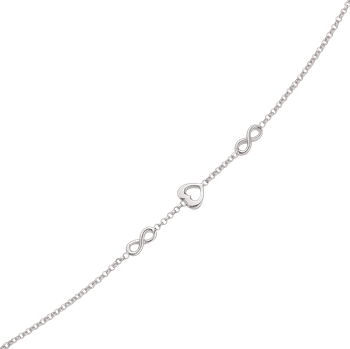 Enkelt sølv armbånd med et hjerter og to uendelighedstegn fra Støvring Design