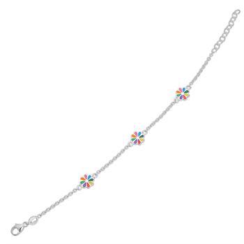 Støvring Design's Super sødt pige armbånd med 3 regnbuefarvede blomster, 14 + 2 cm