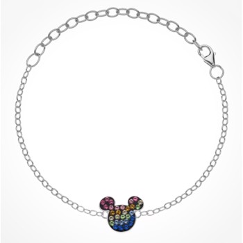 Disney Mickey Mouse armbånd i sterling sølv med farvede krystaller. Justerbart til 17 cm