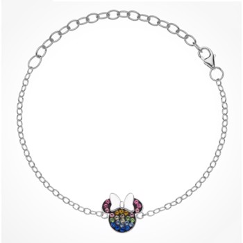 Disney Minnie Mouse armbånd i sterling sølv med farvede krystaller. Justerbart til 17 cm