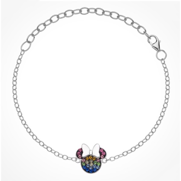Disney Minnie Mouse armbånd i sterling sølv med farvede krystaller. Justerbart til 17 cm