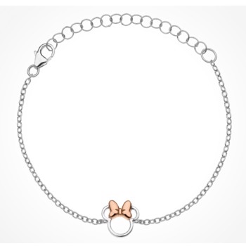 Disney Minnie Mouse armbånd i sterling sølv med rosaforgyldt sløjfe. Justerbart til 17 cm