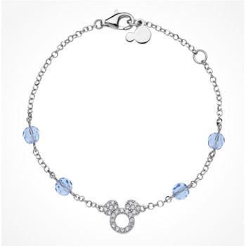 Disney Mickey Mouse armbånd i sølv med zirkonia og blå krystaller. Justerbart til 17 cm