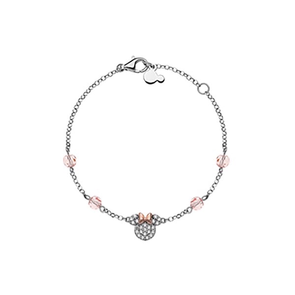 Disney Minnie Mouse armbånd i sølv med zirkonia og rosa krystaller. Justerbart til 17 cm