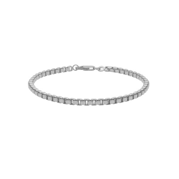 Armbånd med boks kæde design og rektangulære led, arrangeret i en cirkulær form.
