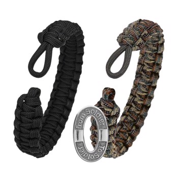 sort + camo armbånd med S10 sølv lås, From Soldier To Soldier - sæt