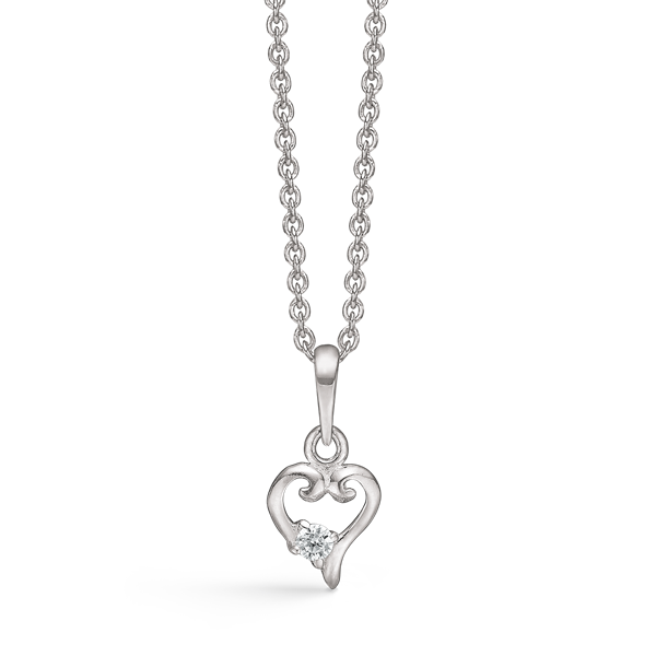 Smukt sølv hjertevedhæng med zirconia i. Kæde på 45 cm medfølger fra Støvring Design