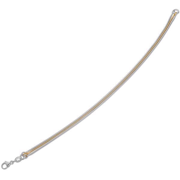 Støvring Design\'s Smukt armbånd af tre slangekæder, hvor den ene er forgyldt, længde 18 cm
