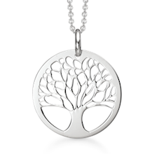 Støvring Design sterling sølv Livets Træ med blank overflade Ø 25 mm og 42+3 cm sølvkæde