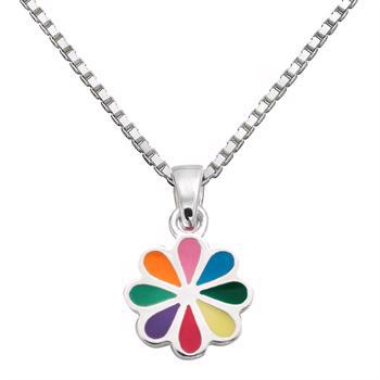 Støvring Design's Smuk 8 mm blomst med emalje i alle regnbuens farver, leveres med 36 cm venezia kæde