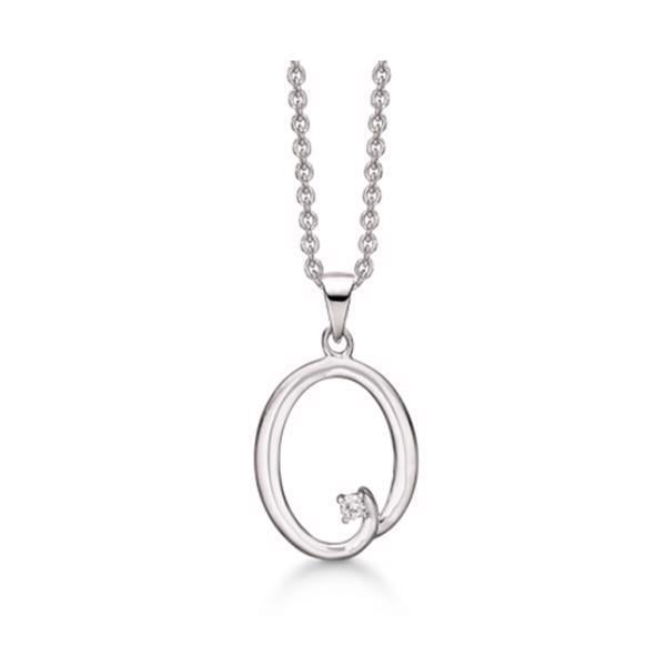 Støvring Design\'s smukke sølv kæde med ovalt vedhæng med glitrende hvid zirkonia, leveres med 42 + 3 cm kæde
