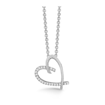 Støvring Design's smukke sølv kæde med "skævt" hjerte vedhæng med glitrende hvid zirkonia på den ene halvdel, leveres med 42 + 3 cm kæde 