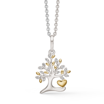 Klassisk livets træ med forgyldte detaljer. Kæde på 45 cm medfølger fra Støvring Design