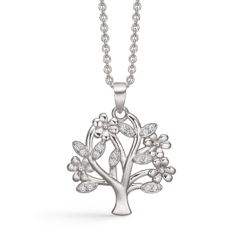 Smukt sølv vedhæng med livets træ med zirconia. Kæden 42-45 cm medfølger. fra Støvring Design