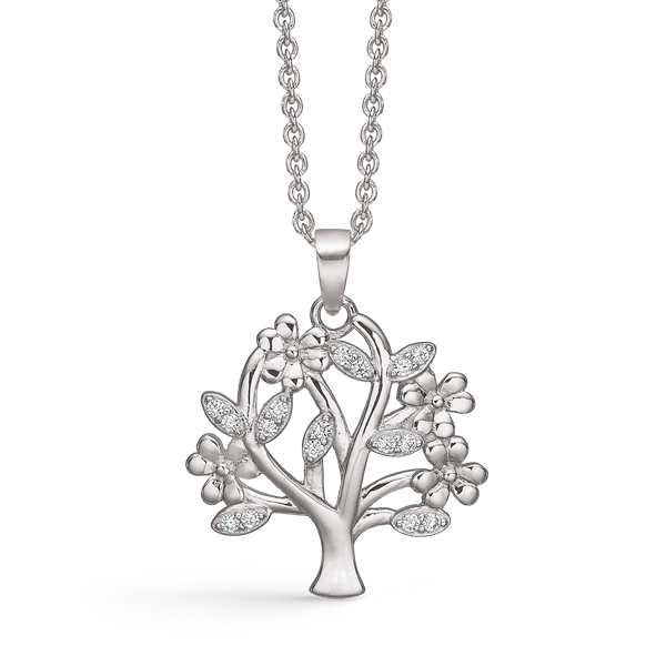 Smukt sølv vedhæng med livets træ med zirconia. Kæden 42-45 cm medfølger. fra Støvring Design