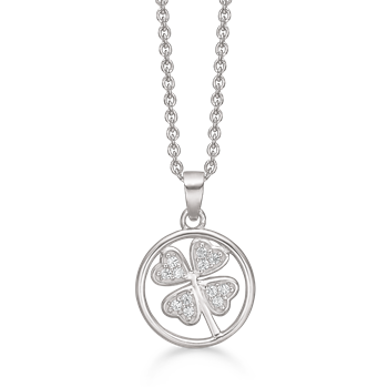 Smuk sølv halskæde, firkløver af 4 hjerter med zirconia. Sølv kæde 42+3 cm medfølger fra Støvring Design