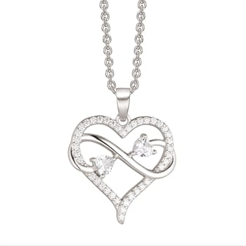 Smukt hjerte vedhæng med evighedstegn og masser af glitrende zirkonia. Leveres med 42-45 cm sølv kæde fra Støvring Design