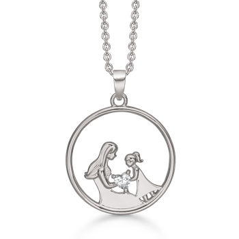Smukt sølv vedhæng med mor & datter med zirconia i midten. Kæden 42-45 cm medfølger. fra Støvring Design