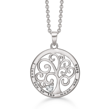 Smukt sølv vedhæng med et fint træ med en hjerteformet zirconia i. Kæde på 45 cm medfølger fra Støvring Design