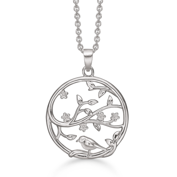 Smukt sølv livetstrævedhæng med en lille fugl. Kæde på 45 cm medfølger fra Støvring Design