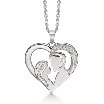 Elegant sølv hjertevedhæng, med silhueter inden i. Kæde på 45 cm medfølger fra Støvring Design