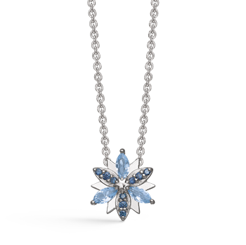 Smukt sølv vedhæng med et snefnug zirconia og syntetiske akvamariner. Kæden 42-45 cm medfølger. fra Støvring Design