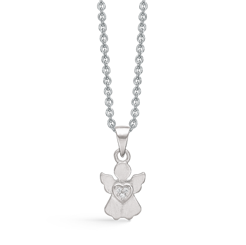 Smukt sølv vedhæng med en engel med zirconia i midten. Kæden 42-45 cm medfølger. fra Støvring Design