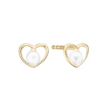 Hjerteørestikker med perle i midten - 8 karat guld