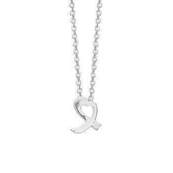 Aagaard 8 kt hvidguld hjerte vedhæng med kæde med 7 x 12 mm, kæde 45 cm diamanter