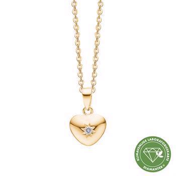 Aagaard 8 karat guld hjerte vedhæng med kæde og 0,03 ct diamant, Klima venlige smykker