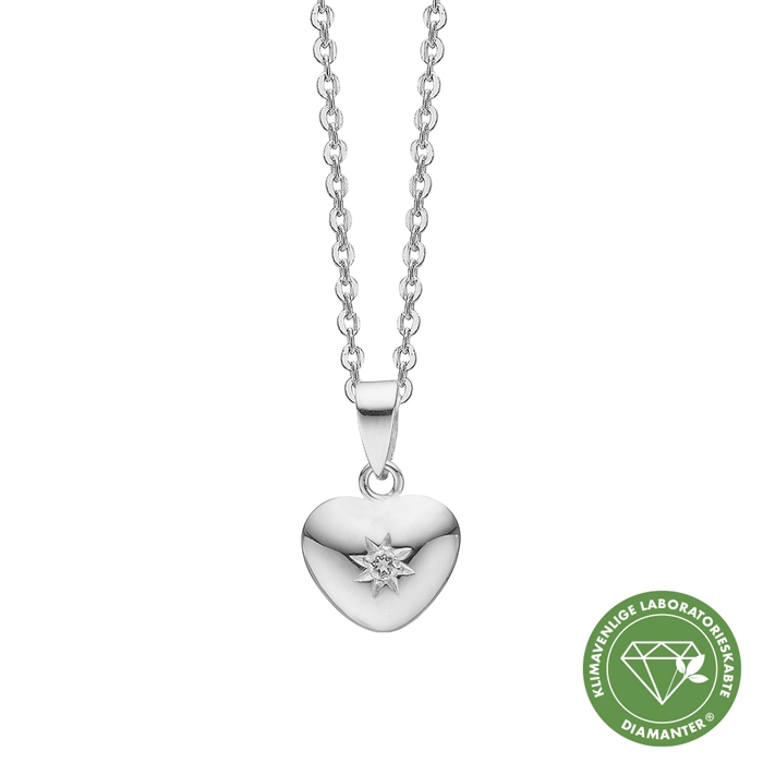 Aagaard Sterling sølv hjerte vedhæng med 0,03 ct diamant 45 cm kæde