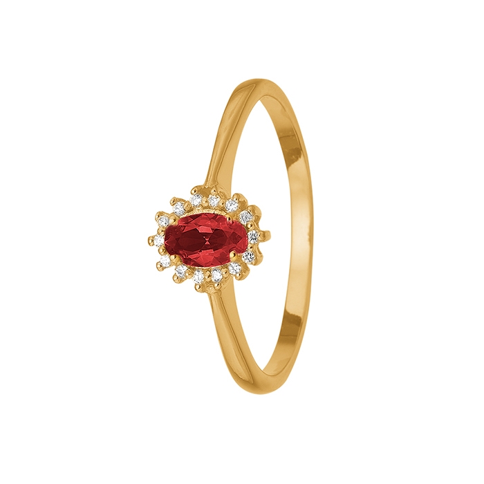 1800-G8-14, Aagaard 8 karat Rubin diamanter fingerring med 1 + 16 rubin + diamanter