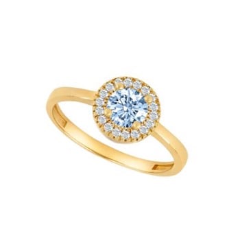 Siersbøl's Elegant ring i 8 karat guld med roset af stor lyseblå zirkonia omkranset af masser små hvide sten.