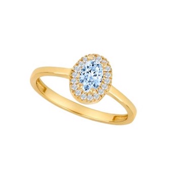 Siersbøl's Elegant ring i 8 karat guld med oval roset af stor lyseblå zirkonia omkranset af masser små hvide sten