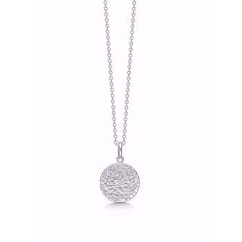 Guld & Sølv design sterling sølv Vedhæng med kæde, Cirkel med banket overflade, diameter 15 mm, kæde 45 cm