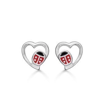 Hjerte med mariehøne sterling sølv øreringe fra Guld & Sølv Design