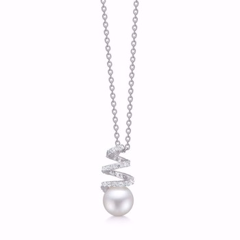 Smuk halskæde i sølv med zirkonia og ferskvandsperle fra Guld & Sølv Design
