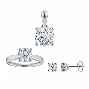 14 kt hvidguld Luxury Solitaire smykkesæt med i alt 3,00 ct Labgrown diamant Top Wesselston VS2