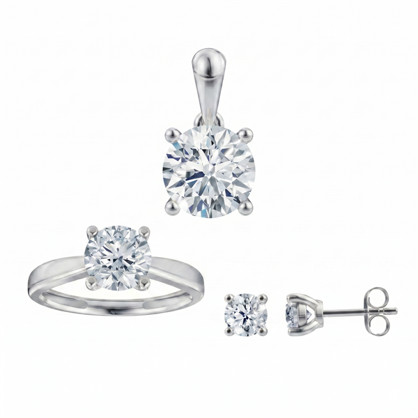 14 kt hvidguld Luxury Solitaire smykkesæt med i alt 3,00 ct Labgrown diamant Top Wesselston VS2