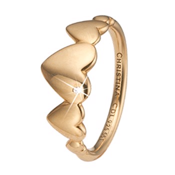 Christina Collect 925 sterling sølv Hearts For Ever Flot forgyldt ring med hjerter og ægte topas, model 2.18.B