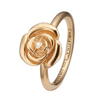 Christina Collect 925 sterling sølv Topas Rose Forgyldt nydelig ring med detaljeret rose, model 2.19.B