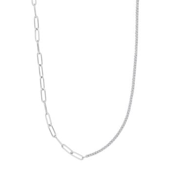 Joanli Nor KleoNor Rhodineret sølv halskæde med hvide zirkonia og kæde