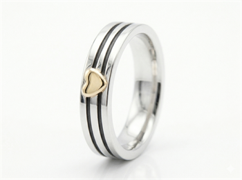 Randers Sølv damering i sølv med hjerte i 14 kt guld – 5,0 mm