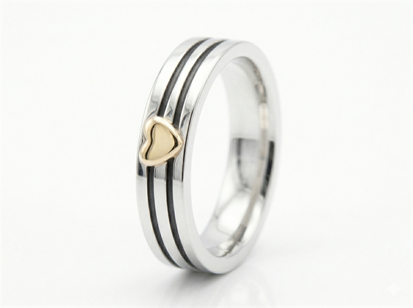 Randers Sølv damering i sølv med hjerte i 14 kt guld – 5,0 mm