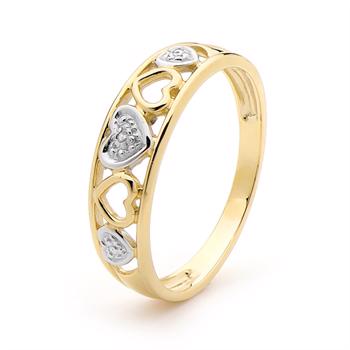 Guld hjerte ring med 1 stk 0,005 ct diamant