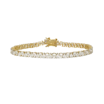 Armbånd af guld-lignende metal med klare sten i linje og synlig lås.