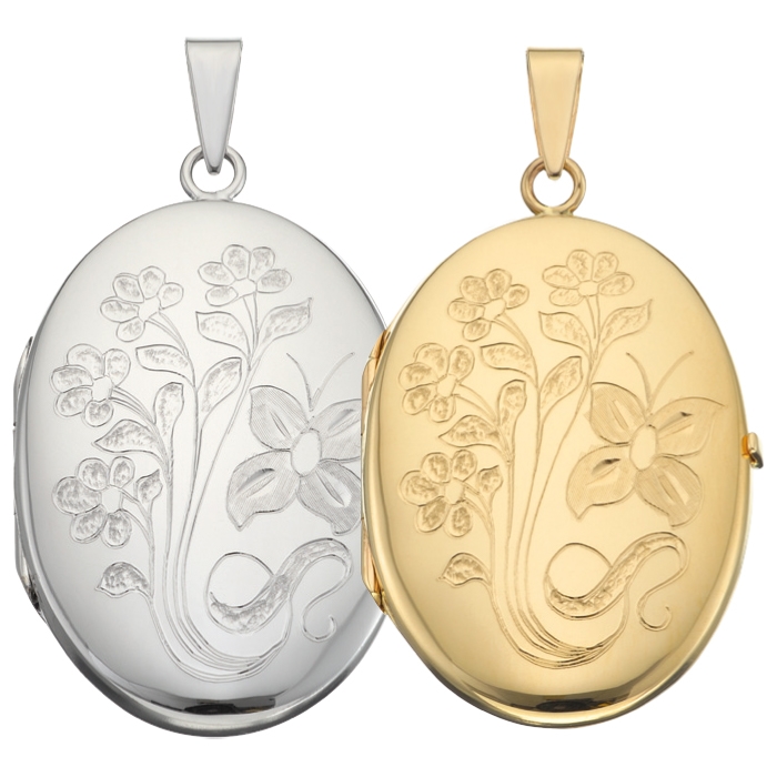 Oval Medaljon med mønster til foto i sølv guld - Flere størrelser